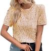 Fashionable Commuting Loose Short-sleeved Round Neck Tops For Women With Sequined T-shirts
