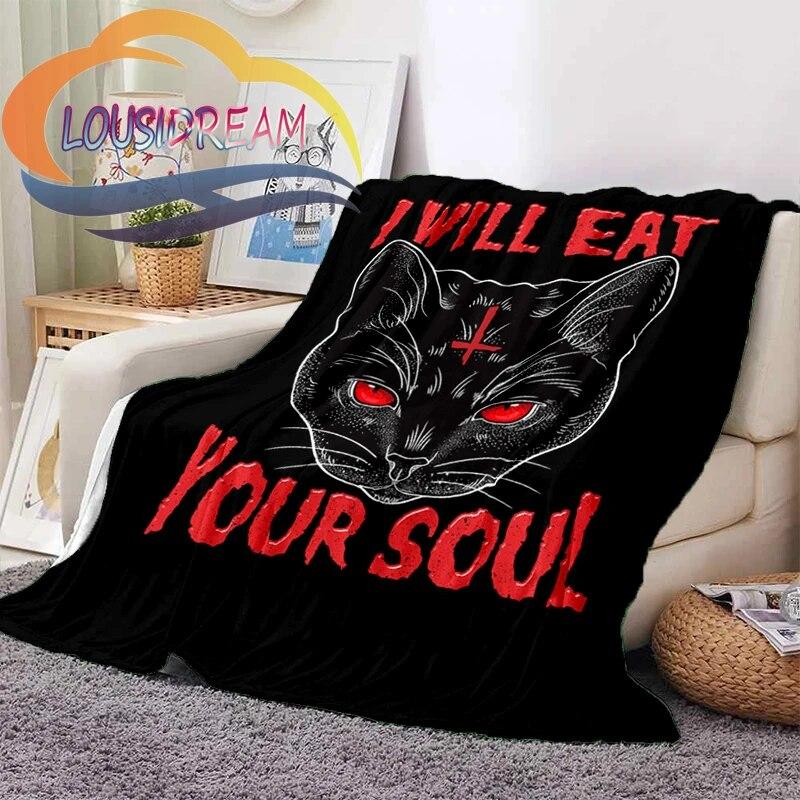 

Ковдра Eat-your-soul-satanic-occult-cat Throw Satanic Flannel Blank Background Подарунок на Хелловін для дорослих дітей 75x90cm