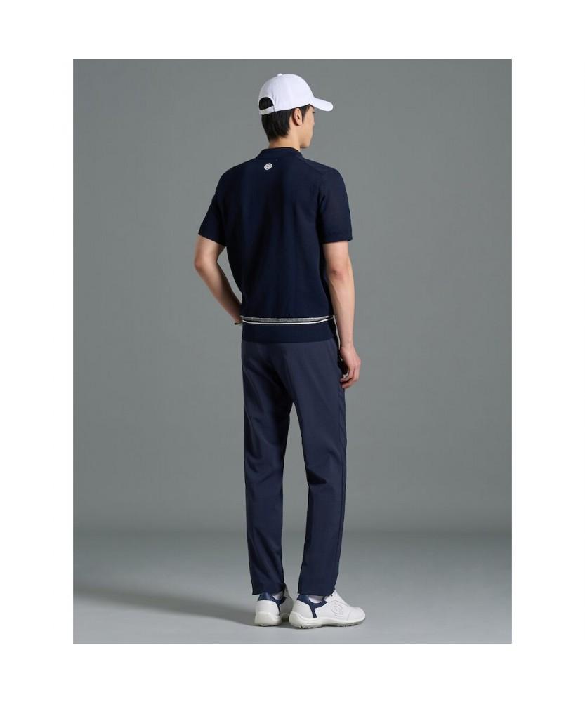BEANPOLE GOLF Men'S Short Sleeve Striped Textured Collar T-Shirt - Navy