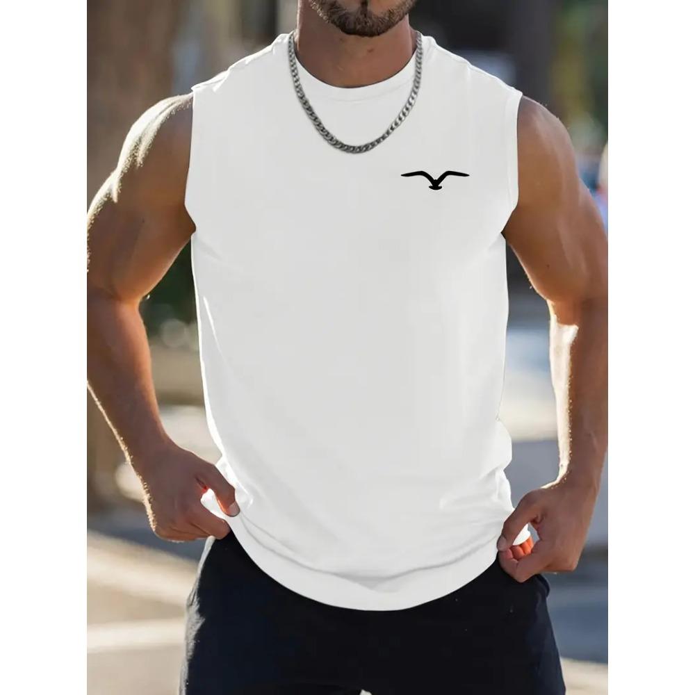 Men's solid color vest sleeveless round neck T-shirt daily sports fitness fashion round neck breathable short-sleeved T-shirt