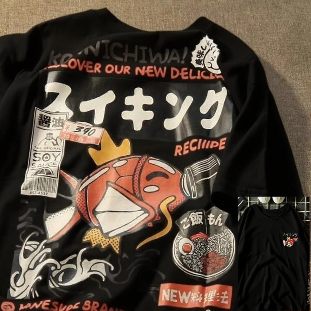 Parentchild Clothing Summer Ins Harajuku Japanese Carp Shortsleeved Tshirt Mens Tide Brand Street Loose Couple Tops Clothing
