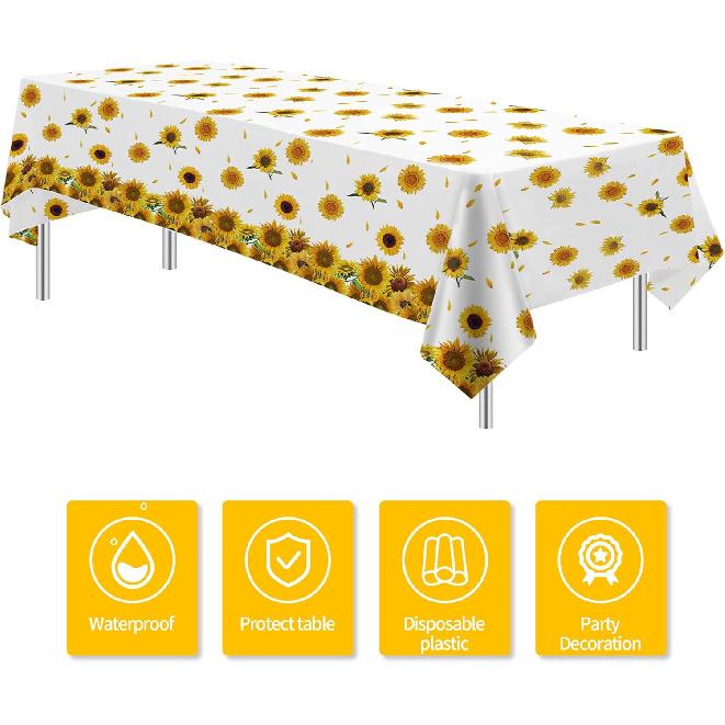 APOWBLS Sunflower Party Tablecloth Decorations, Disposable Sunflower Tablecloth for Birthday, Baby Shower, Bridal Shower, Vibrant Yellow Floral Theme