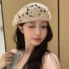 Japanese Style Hollowed Out Beret Breathable Crochet Knitted Cap Fashion Flower Hat  Party