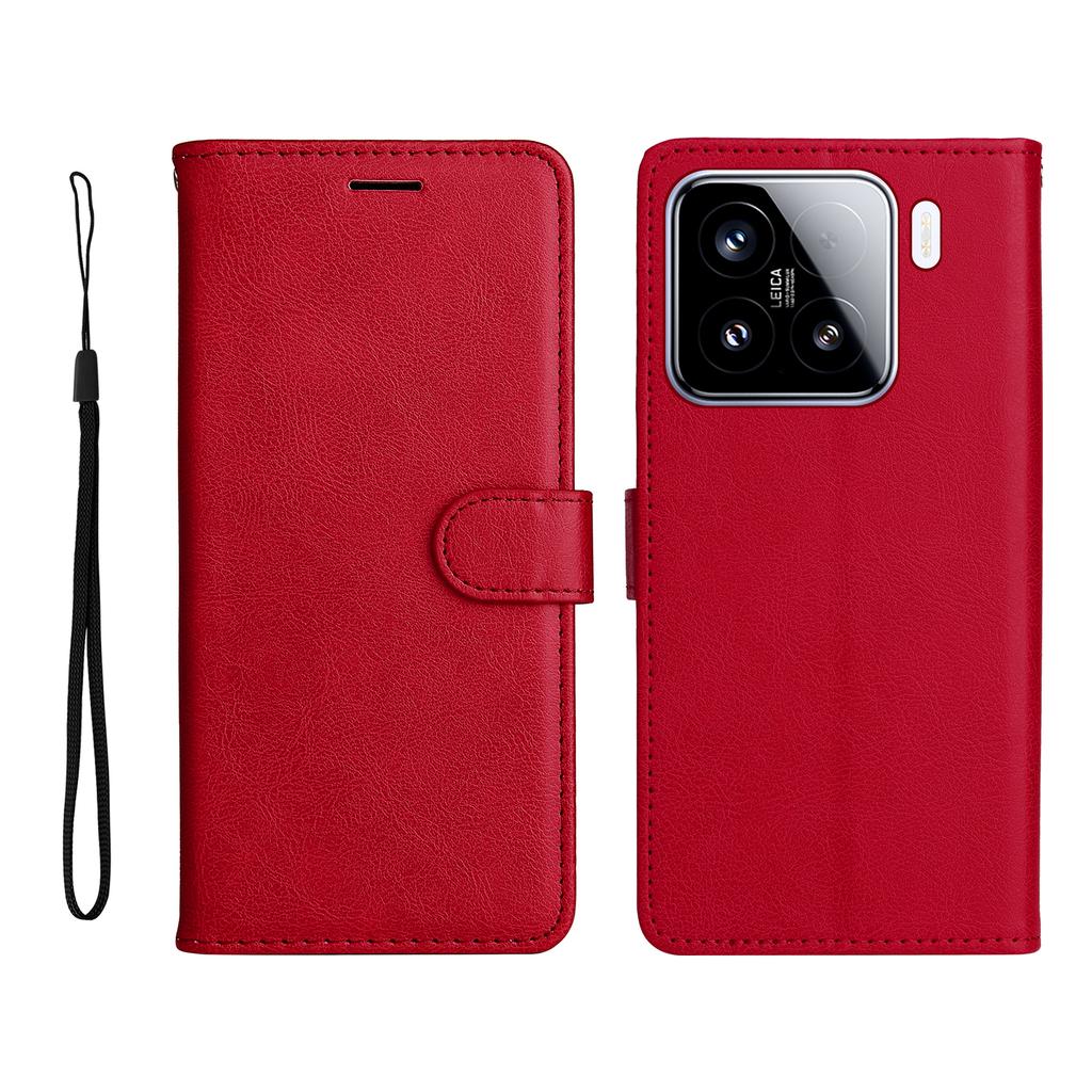 For Xiaomi 15 Leather Wallet Case with Strap Solid Color Phone Stand Cover