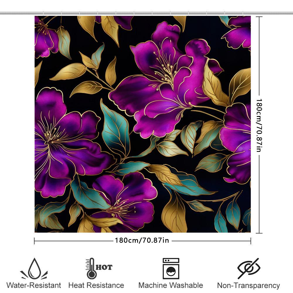 Classic Black Gold Damask Shower Curtain For Bathroom Decor Printed Waterproof Bath Curtains With Grommets Size: 72X84 Inches