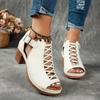 Summer Cross Roman Gladiator Elegant Thick Heel Wedge Sandals