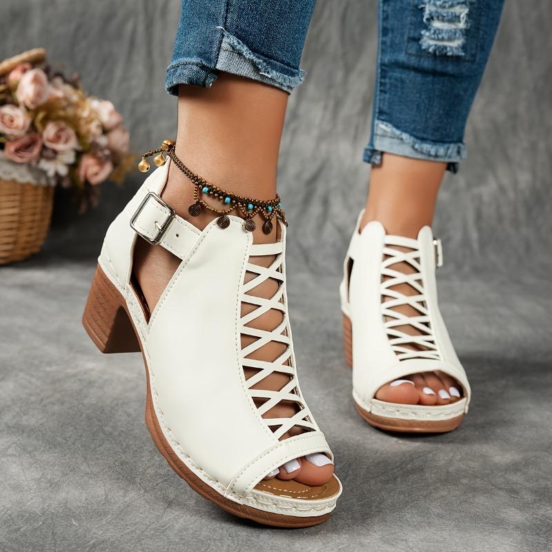 Summer Cross Roman Gladiator Elegant Thick Heel Wedge Sandals