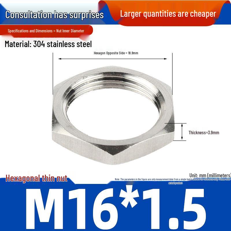 304 Stainless Steel Thin Hex Lock Nut & Washer for Faucet Pipe Thread Connection.