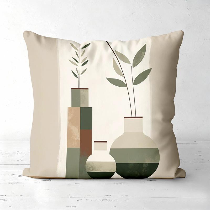 Vase And Plant Pattern Decorative Cushion Covers Polyester Pillowcase, Sofa Decorative Cushion Cov Headboard Pillow