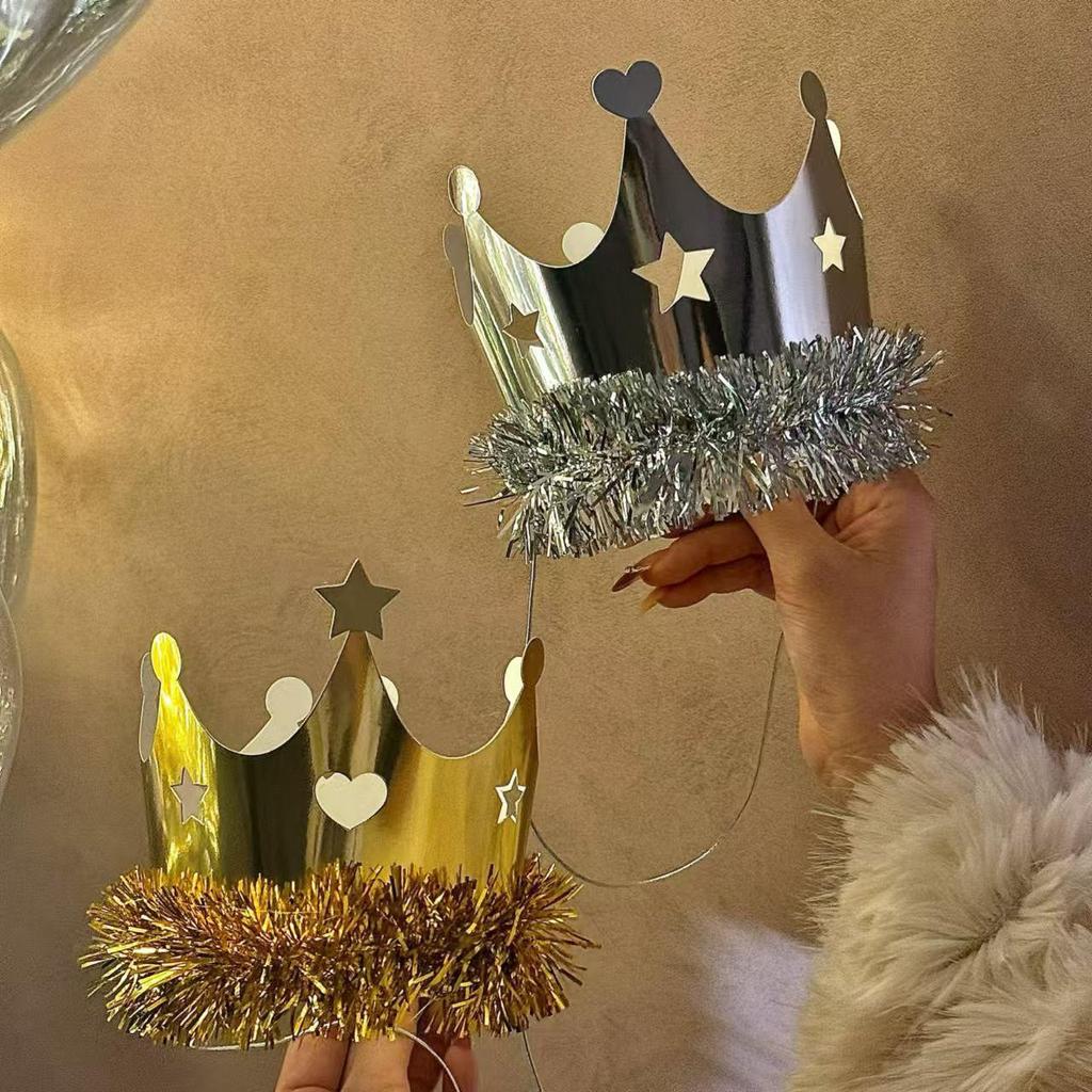 Gold & Silver Tassel Crown Cake Decoration Birthday Hat