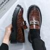 Fashion New Gradient Color Korean Style Thick Bottom Crocodile Leather Casual Slip on Non-slip Metal Buckle Decoration Men Loafer Shoes