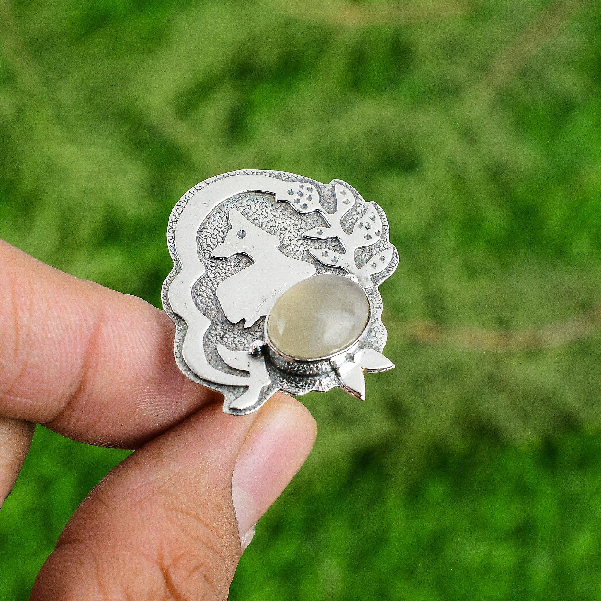 

Mothers day Sale Oval Moonstone Gemstone 925 Silver Promise Daughter June Ring Adjustable