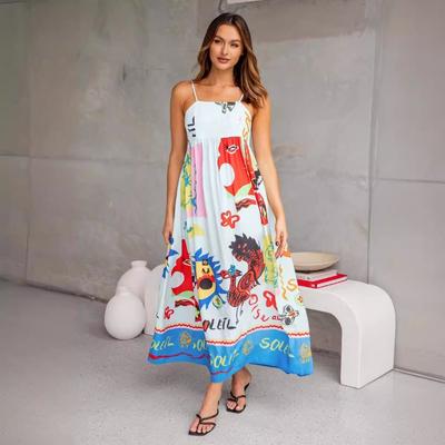 Vestido Sexy Halter Feminino Estampado Posicionado Sem Mangas com Alças