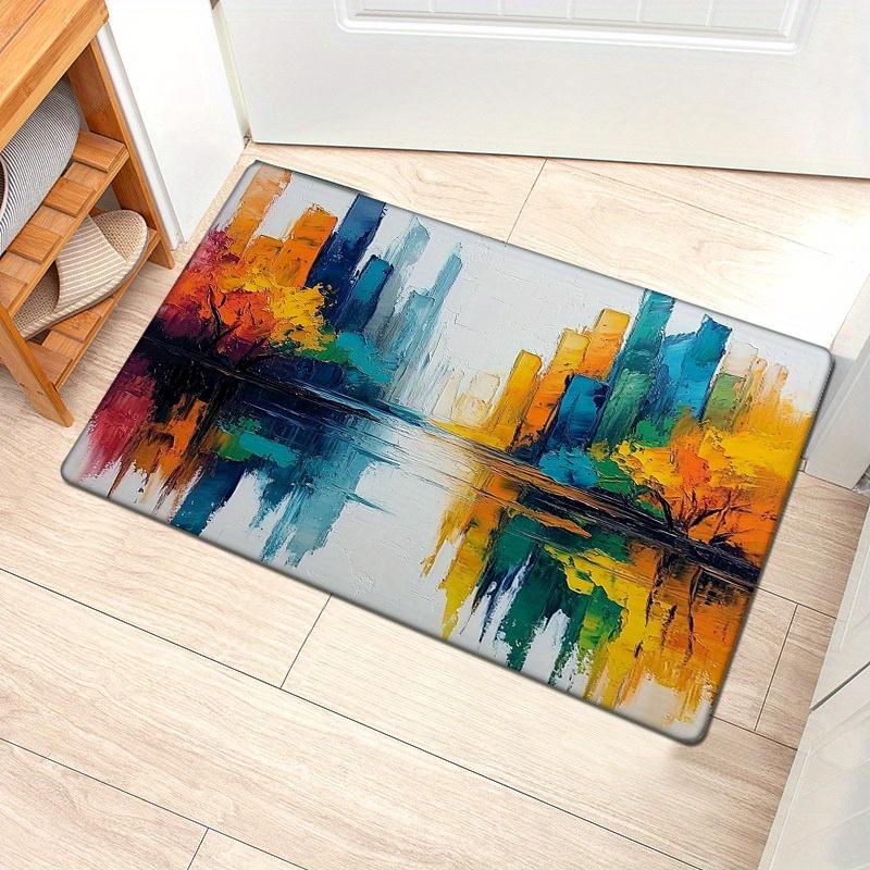

1pc Vibrant Cityscape Reflection Flannel Mat - 0.47inch Thick Sponge, Machine Washable, Non-Slip Comfort - Ideal for Indoor/Outd 40cm x 60cm