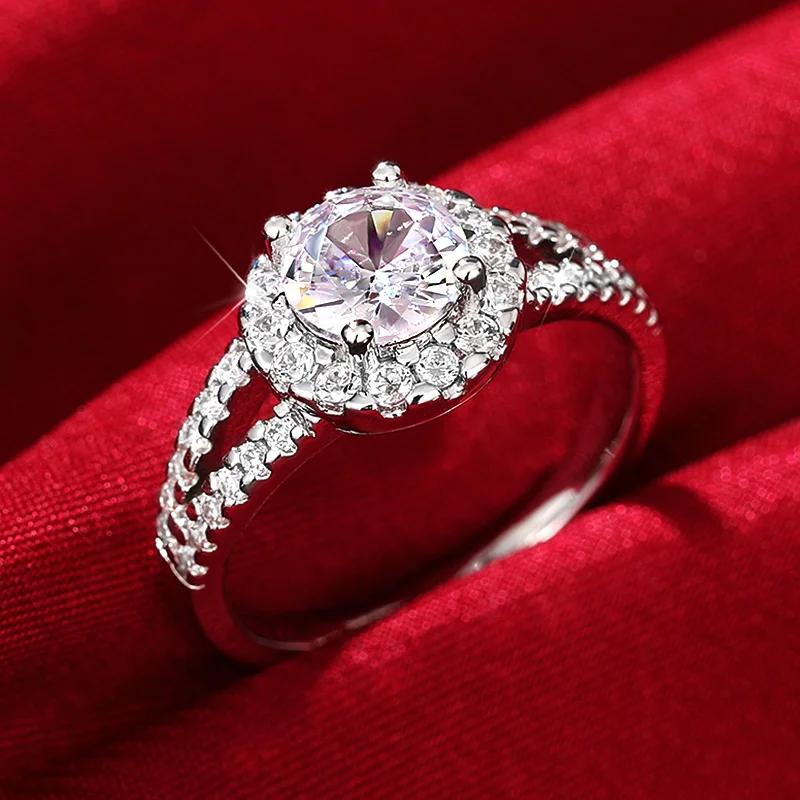 Huitan Crystal Round Cubic Zirconia Rings Brilliant Wedding Band Accessories for Women Luxury Proposal Engagement Rings Jewelry