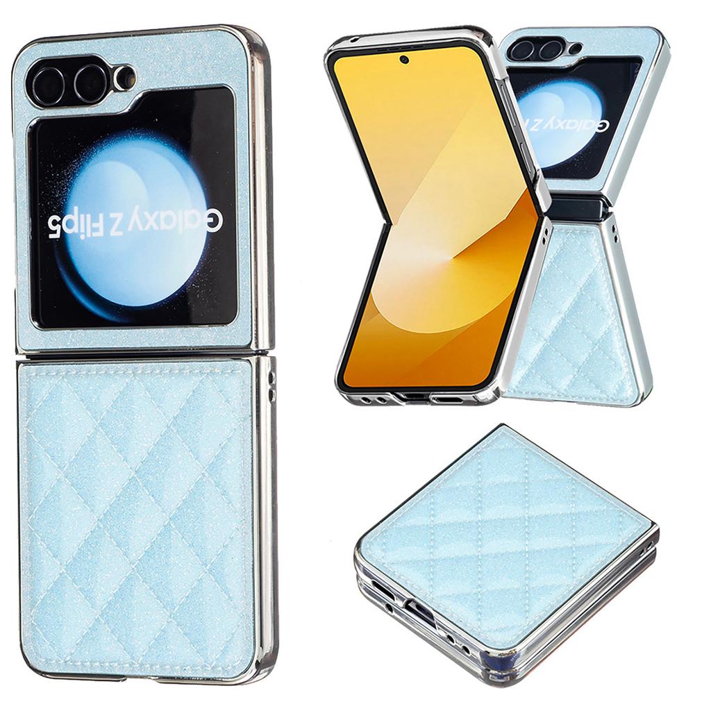 Suitable for Samsung Z Flip6 Fashion Phone Case Z Flip5 Electroplated Glitter Small Fragrant Style Rhombus Leather Case 4th Generation