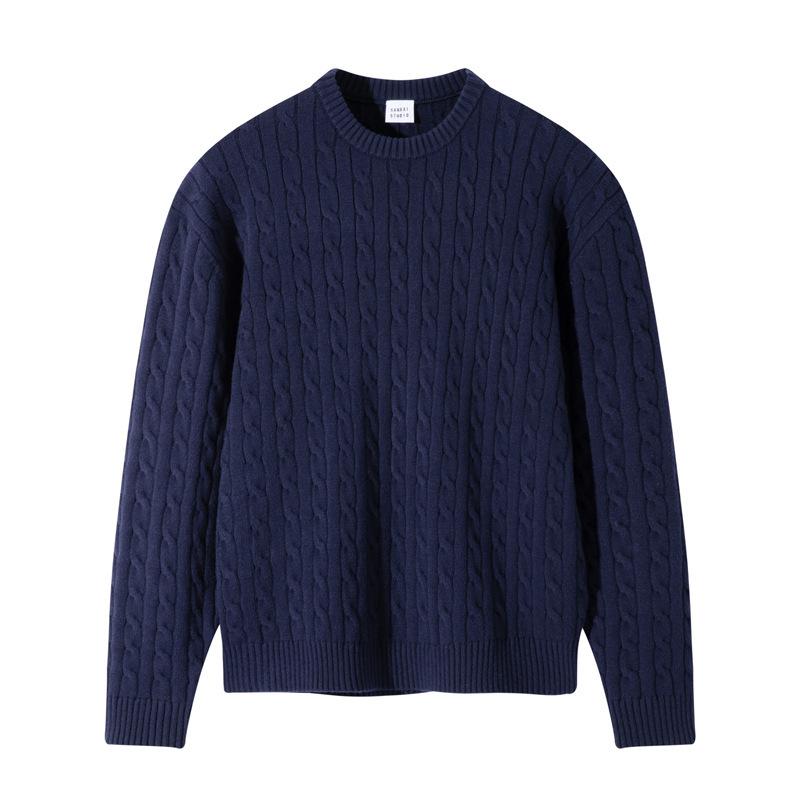 Herrstickad polotröja i amerikansk stil - Höst/Vinter Lös kabelstickad tröja