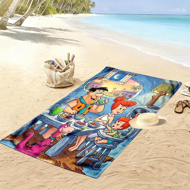 The Flintstones Cartoon Print Beach Towel, Large Soft Quick Dry Towel for Beach Camping Swimming