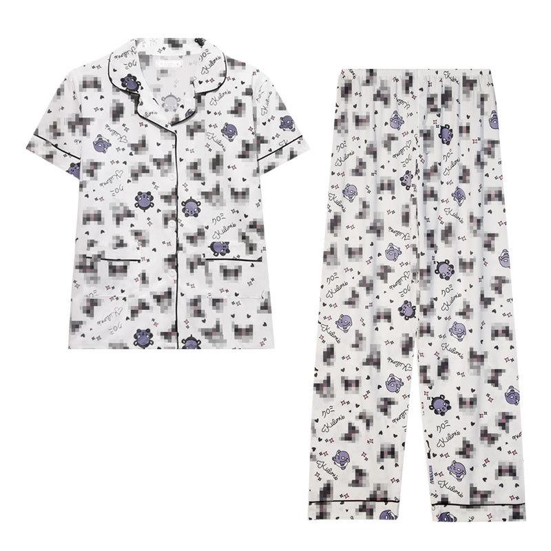 Kuromi Japanese-Style Cotton Pajamas: Women's Summer Lapel Sweet Cardigan Homewear Three-Piece Set