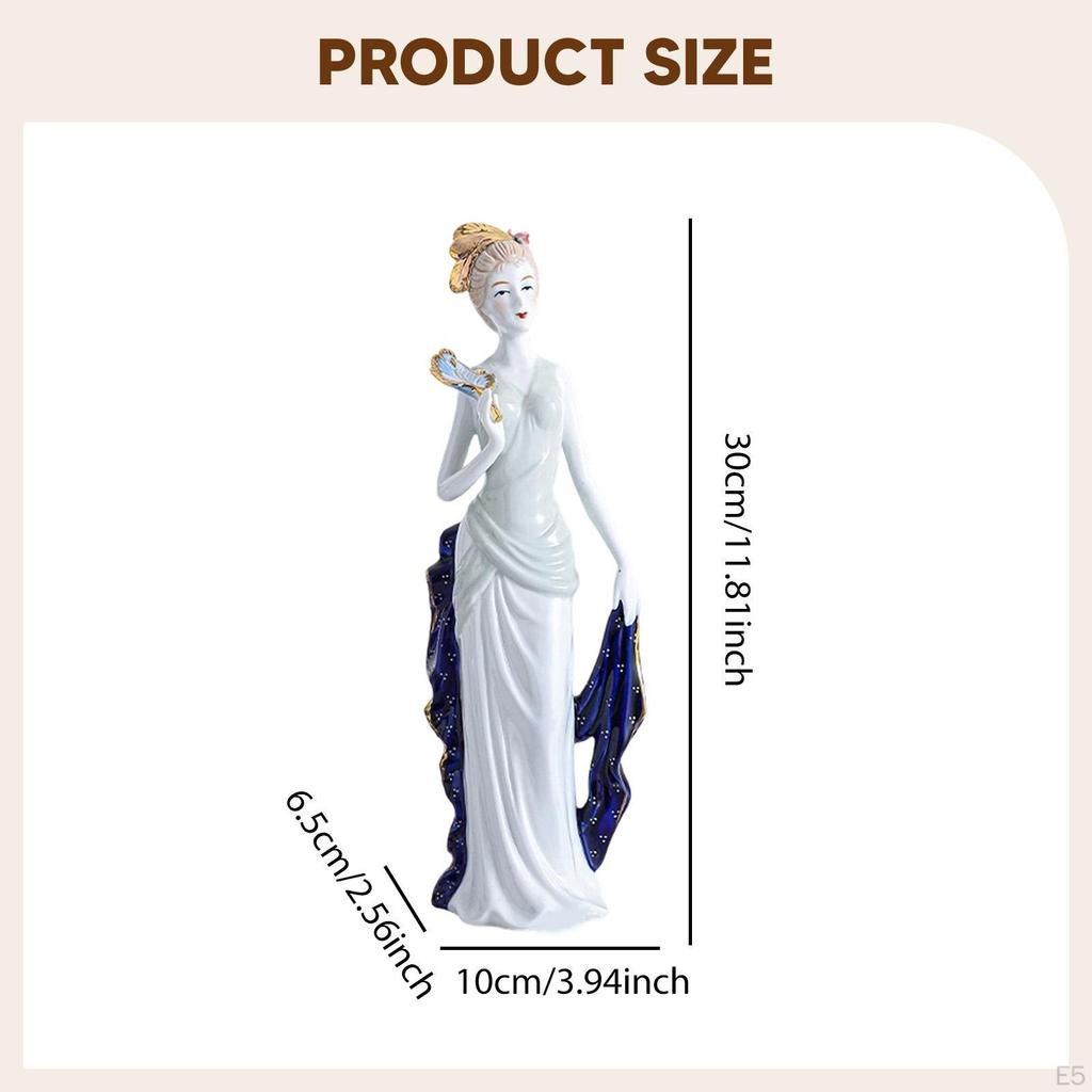 Ceramic Girl Statue Lady Figurine Collectible Ornament Sculpture for Entrance Cabinet Desk Fireplace