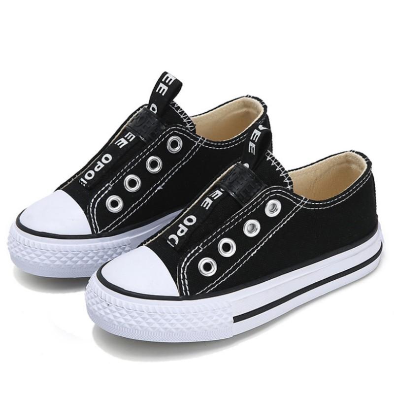 Children's Black Canvas Shoes Autumn New Style Classic Boys' Girls' Shoes Low Cut Elastic Casual Cloth Shoes Size 22-37