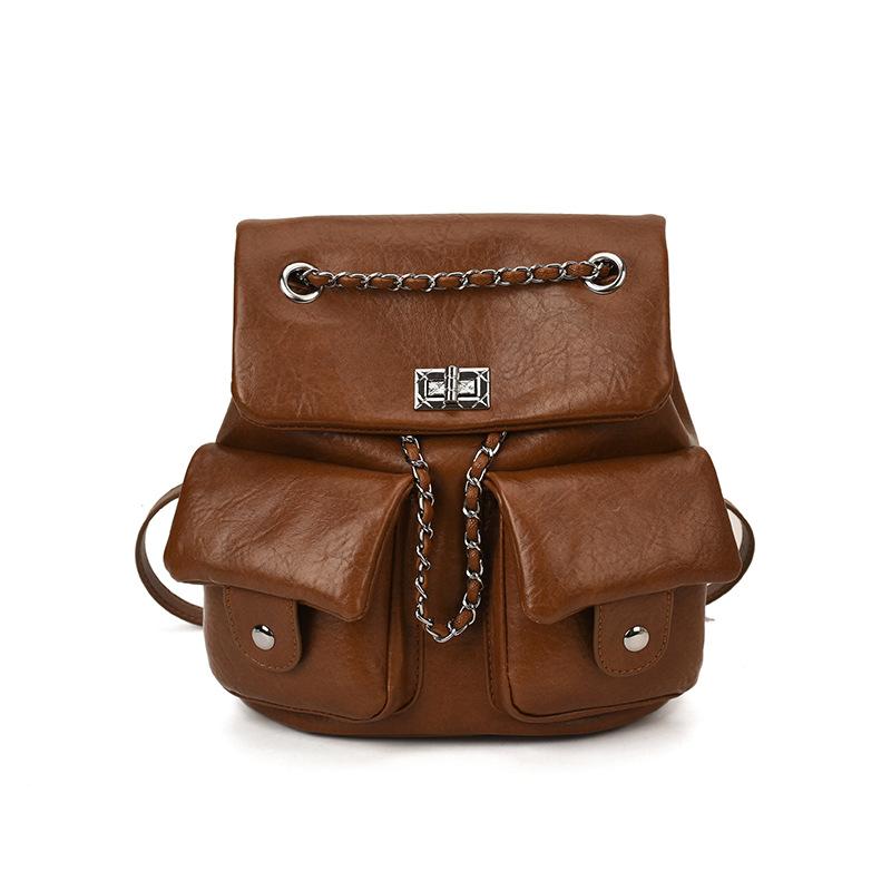 Niche design backpack female fashion leisure student class schoolbag chain bucket bag high value travel backpack