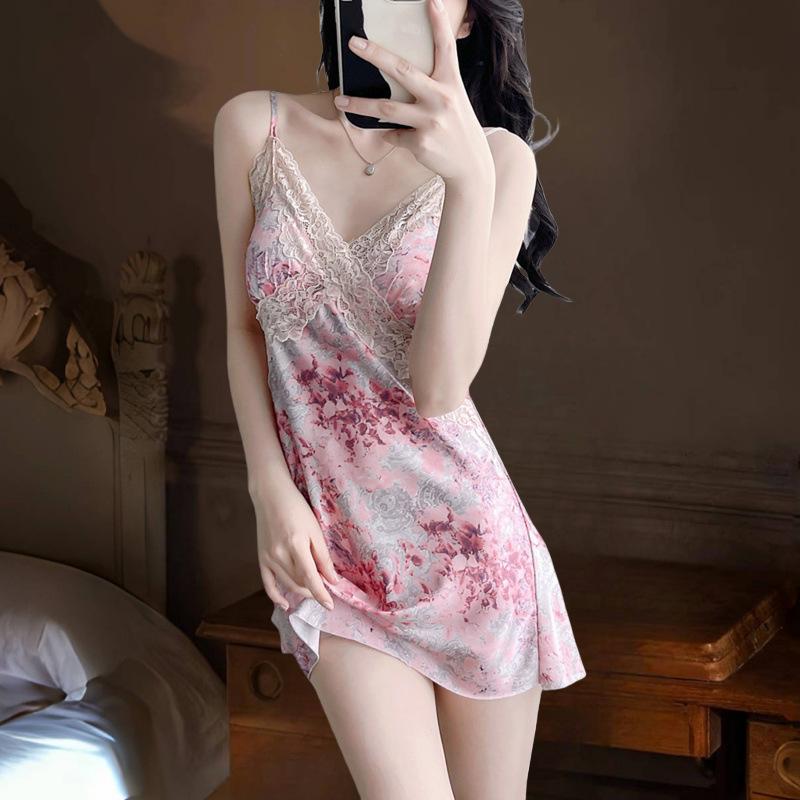 Women's Spring Summer Sexy Pajamas Ice Silk Pajamas Suspender Shorts Thin Loungewear Live