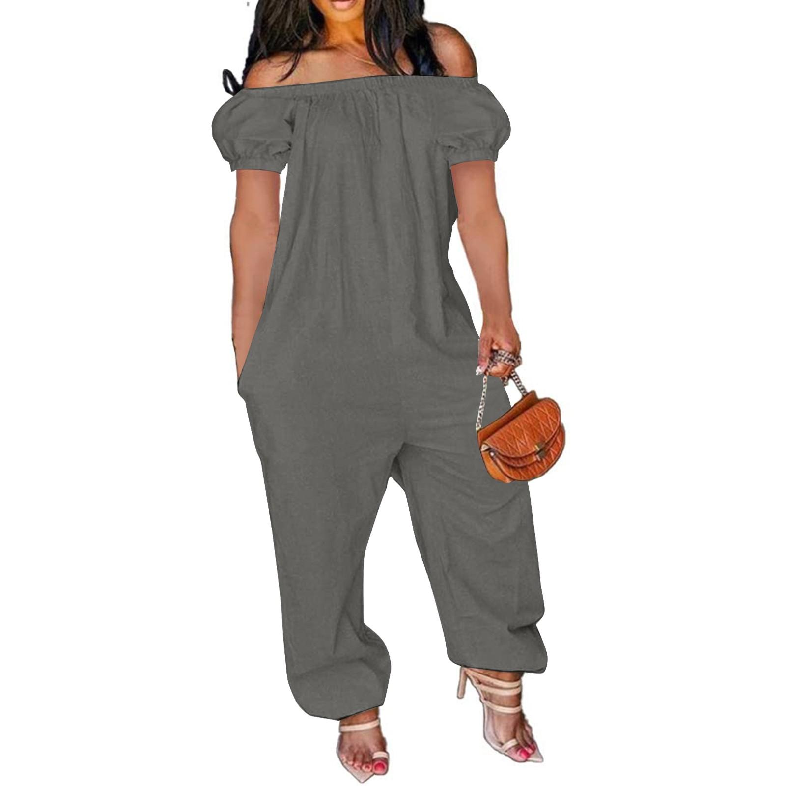 

Женские повседневные эластичные комбинезоны с короткими рукавами и карманами на плечах больших размеров, широкие шорты, комбинезоны (S-4XL) XXL