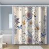 1Pc Rose Ranunculus Butterfly Print Shower Curtain, Polyester Fabric, With Hooks, For Bathroom, Suitable For All Seasons
