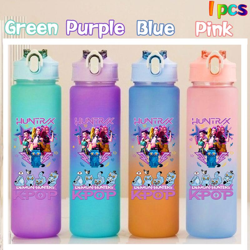 750ML KPop Demon Hunters HUNTR/X Rumi Mira Zoey Jinu Colore Degradé Tazza Acqua Bambino Borraccia con Cannuccia Saja Ragazzi Tigre Regalo