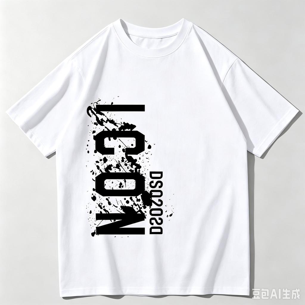 Splatter Ink Letter Graphic T Shirt Vertical Text Print Oversized Crew Neck Short Sleeve Unisex Streetwear Tops