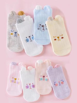 8 párů dětských ponožek, ponožky pro novorozence, roztomilé třírozměrné ponožky s medvídkem pro chlapce a dívky