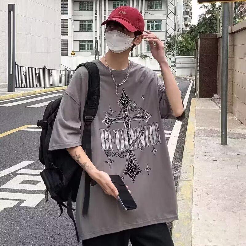 

Мужская модная футболка с круглым вырезом и короткими рукавами с принтом для лета, свободный повседневный топ 5XL темно-серого