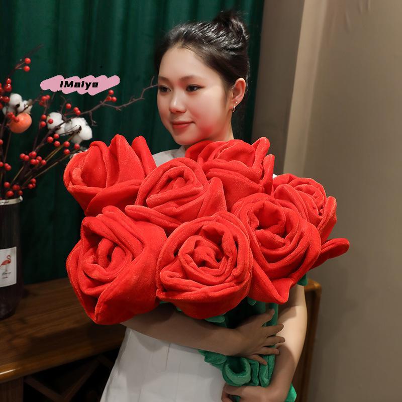 M-85/100cm Large Red Plush Artificial Rose Bouquet Stuffed Bendable Bouquet Soft Floral Home Decoration Valentine's Day Mom Gift