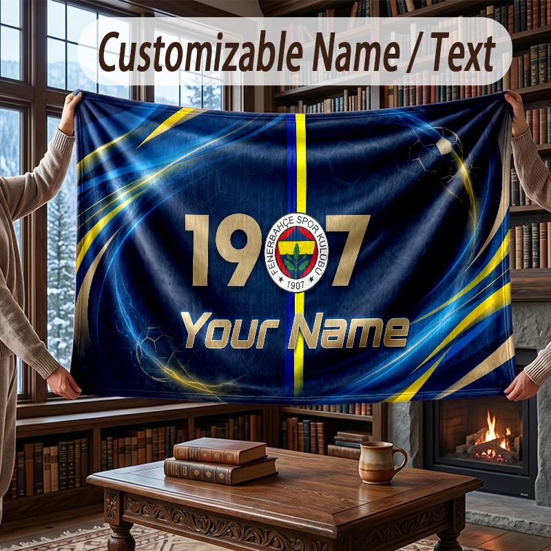 Custom Name Flannel Throw Blanket Fenerbahçe FC Pattern Warm Home Decoration