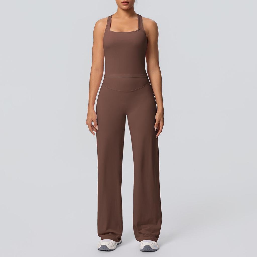 High-Waisted Yoga Set: Hip-Lifting Wide-Leg Pants & Sports Back Crop Top
