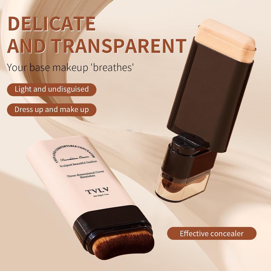 TVLV Eraser Foundation Stick with Brush - Long-lasting, Non-slip Concealer, Brightens Skin Tone, 20g