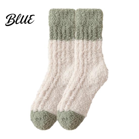 Non Shedding Velvet Socks Thickened Long Plush for Women Warm Coral Fleece Socks Comfortable House Winter Thermal Sleep Anti-static Contrast
