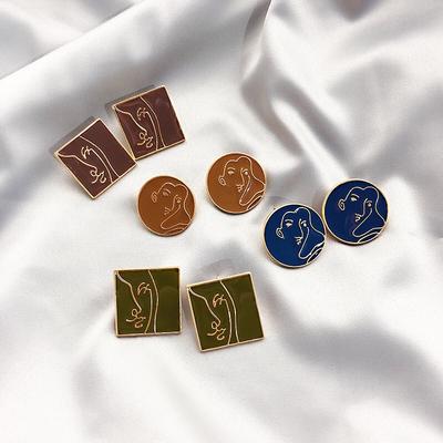 Personalized Color Dripping Oil Round Face Stud Earrings Geometric Square Men's and Women's Avatars Funny Abstract Earrings