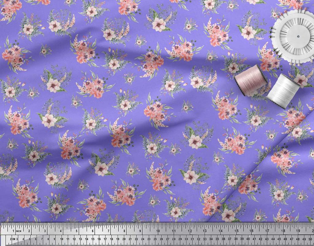 Soimoi Red Poly Crepe Fabric Mignon Dahlia & Peony Floral Fabric Prints By Metre 42 Inch