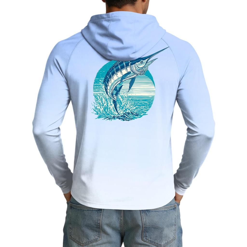 Men's UPF50+ Sun Protection Hoodie Long Sleeve Lightweight Stretch Outdoor Sports Shirt for Fishing Hiking Running