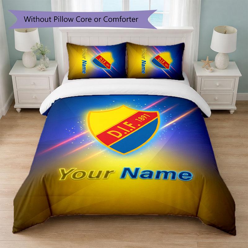 Djurgårdens IF Custom Name Text Bedding Set 1 Duvet Cover+2 Pillowcases Soccer Logo Personalized Gift For Special Occasion Bedroom Decor