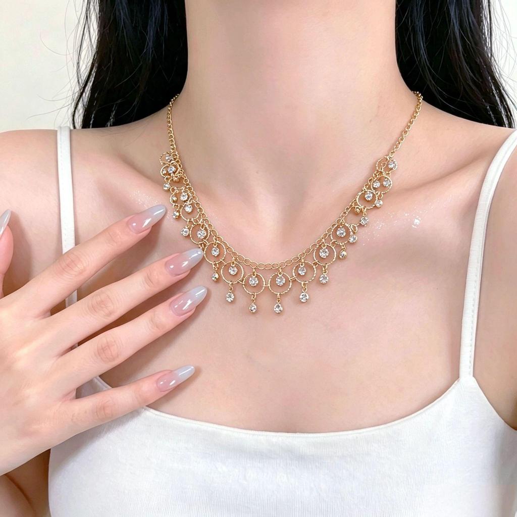 Cross Retro Tassel Necklace with Rhinestone Clavicle Chain - Elegant French-Inspired Jewelry for Women