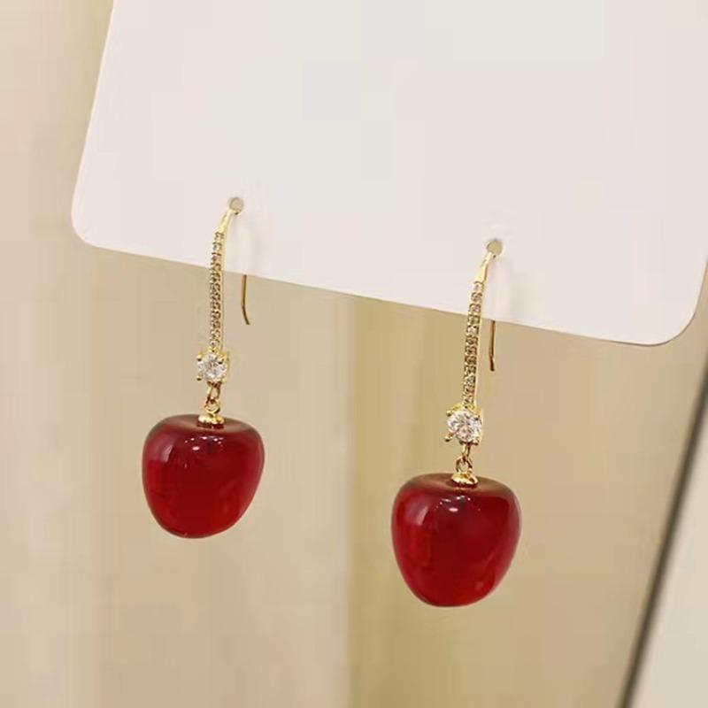 Korean Fashion Red Cherry Drop Earrings For Women Jewelry Trending New Luxury Women's Red Fruit Earrings Accessories