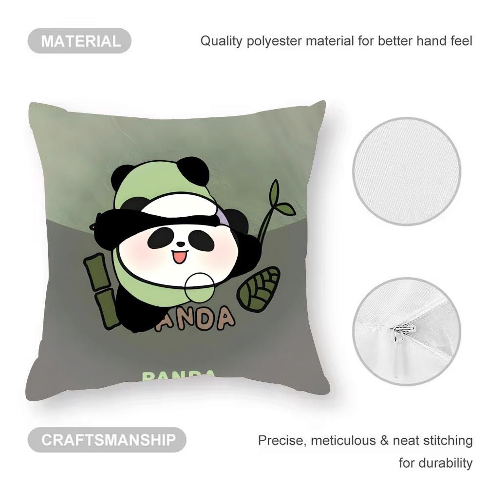 Lovely Panda Cushion Cover Anti-dustmite Pillowcase Invisible Zipper Silky Short Plush Sofa Cushion Cover
