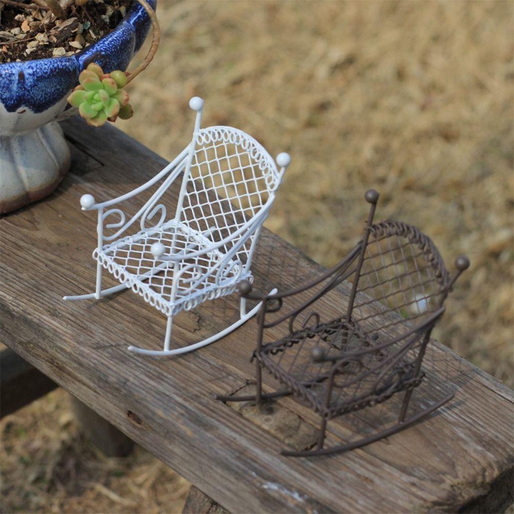 Metal Dollhouse Furniture White Rusty Photo Props Mini Arch Gate Desktop Ornament Rocking Chair Bonsai Board Stake Fairy Garden