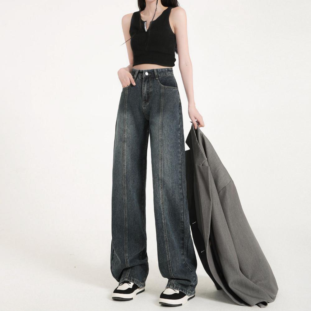 American wide-leg jeans women's high waist loose straight 2025 autumn and winter new retro drape pants
