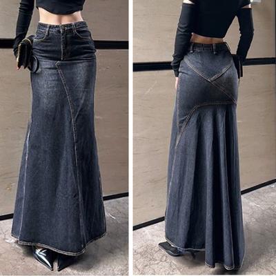 Herbst Neue Vintage Hohe Taille Fishtail Denim Rock frauen Split Linie Hüfte Design Hüfte Langen Rock