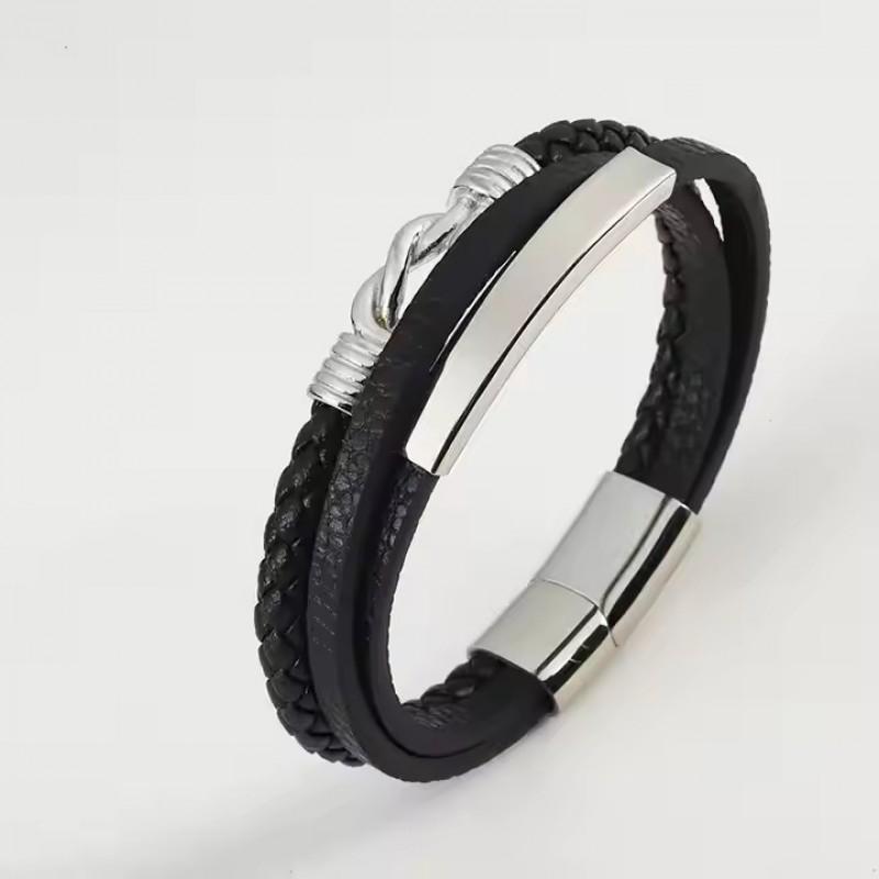 Stainless Steel Multi-Layer Braided Twisted Rope Bracelet Men Custom Engraving Geometric Style Titanium Jewelry