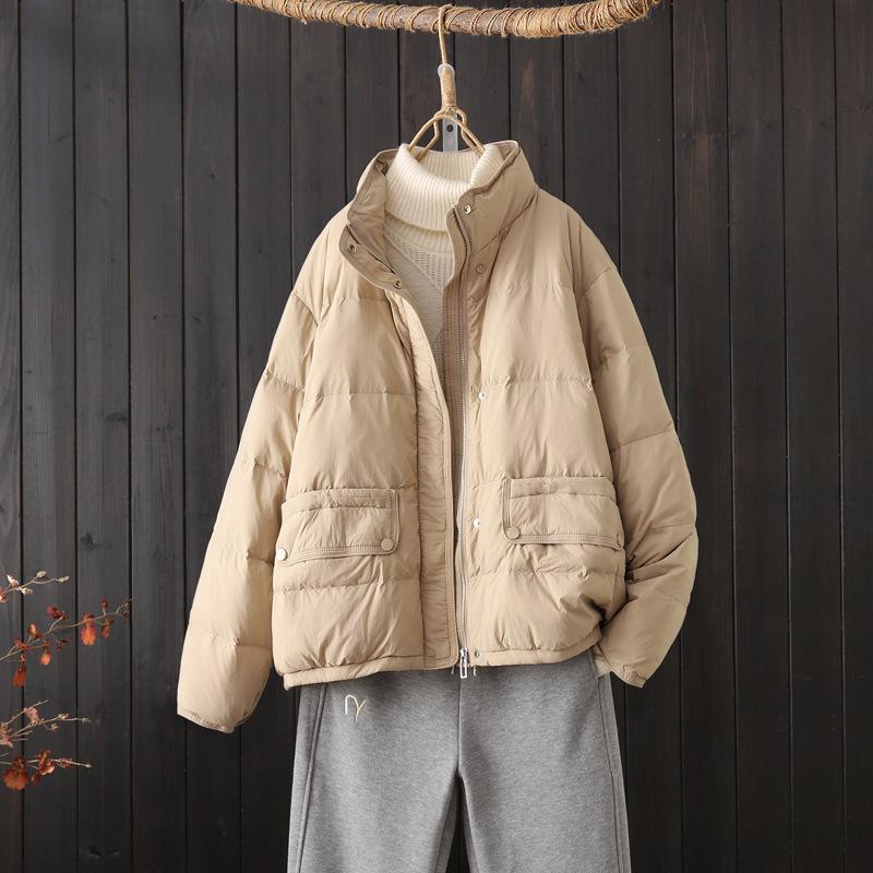 Down jacket women's short new winter small bread jacket warm stand-up collar white duck down light jacket